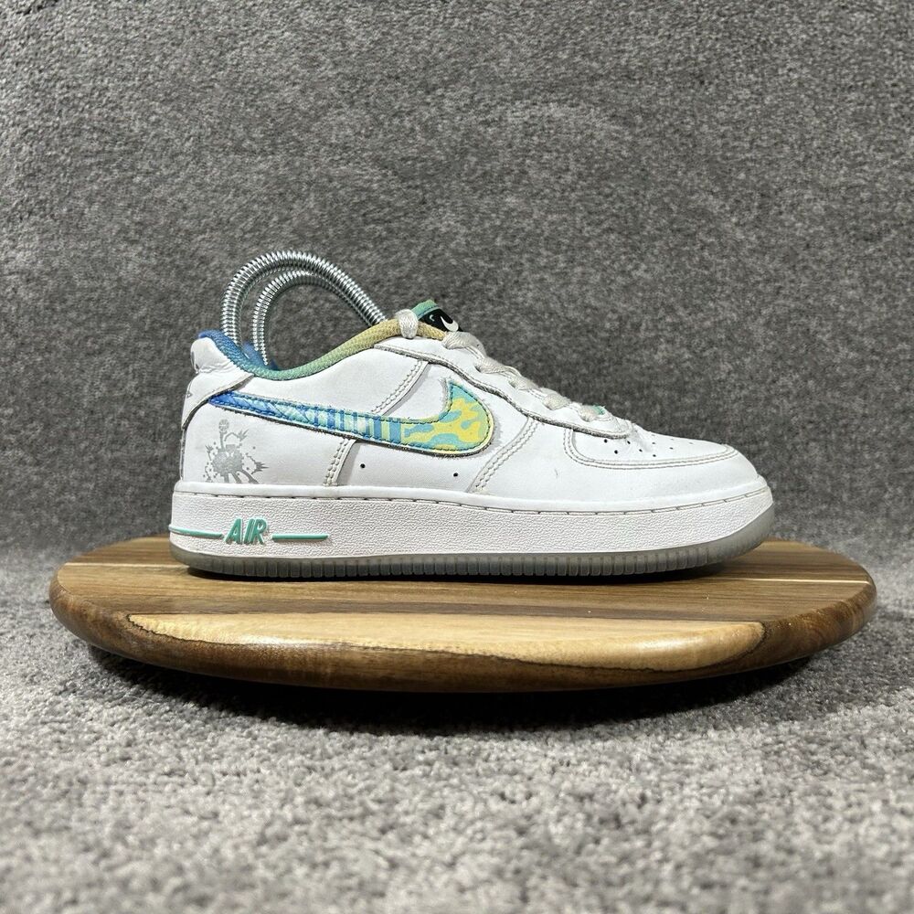 Nike Air Force 1 Low LV8 GS FJ7691-191 Kids Sz 3.5Y White Splatter Swoosh Used